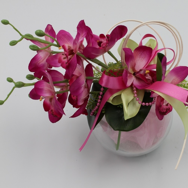 Orchidea Ramificata in vaso di vetro fucsia