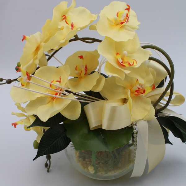 Orchidea Ramificata in vaso di vetro gialla