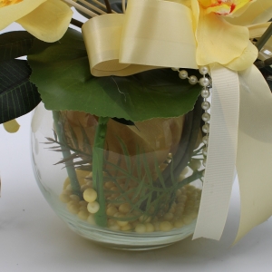 Orchidea Ramificata in vaso di vetro gialla dettaglio