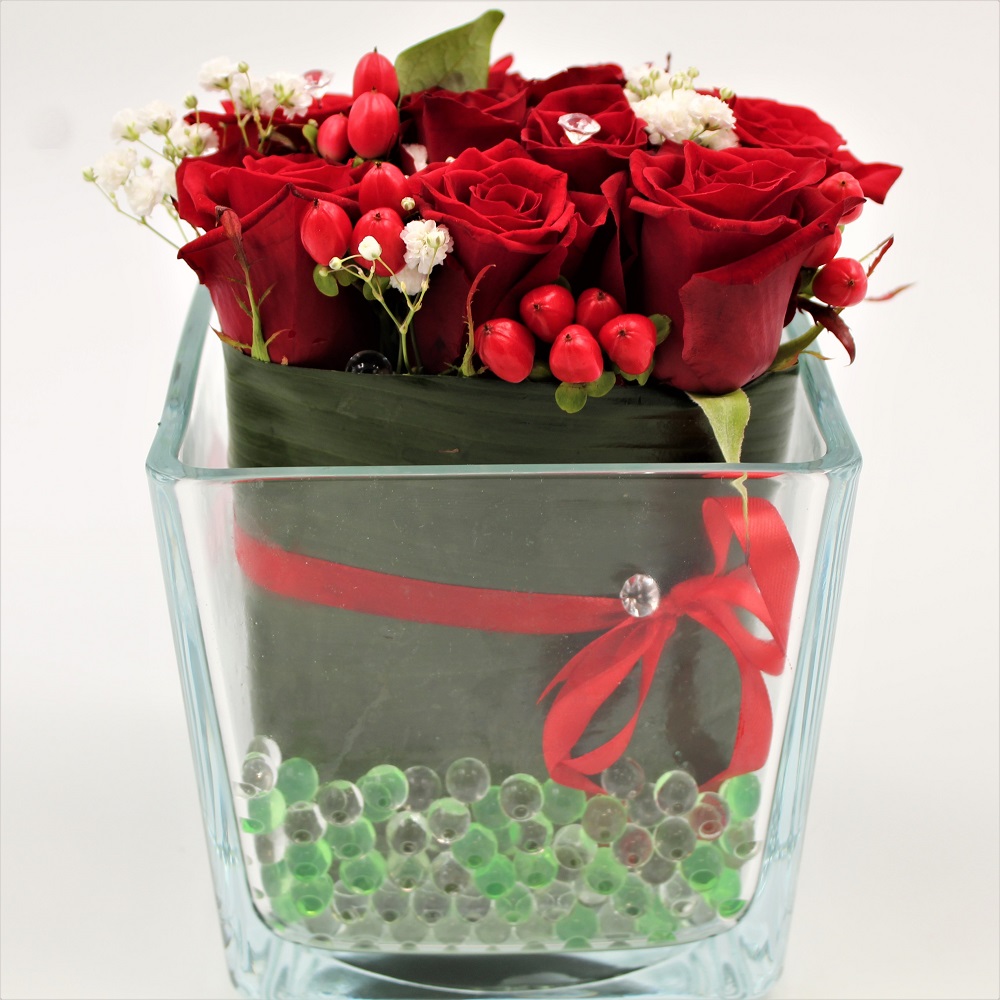 Rose rosse e fucsia in vaso di vetro - Fiorista Roberto Di Guida
