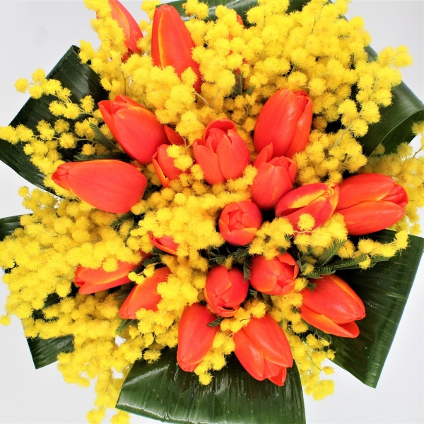 Bouquet di Tulipani e Mimosa alto