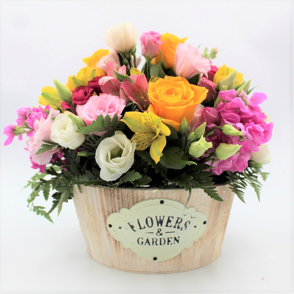 Recipiente in Legno di fiori Misti dettaglio