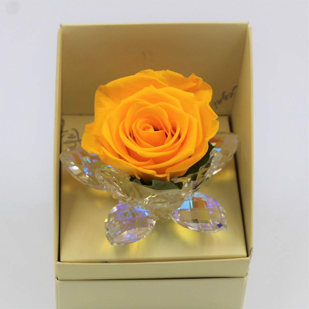 Rosa Gialla Stabilizzata in Petali di cristallo alto