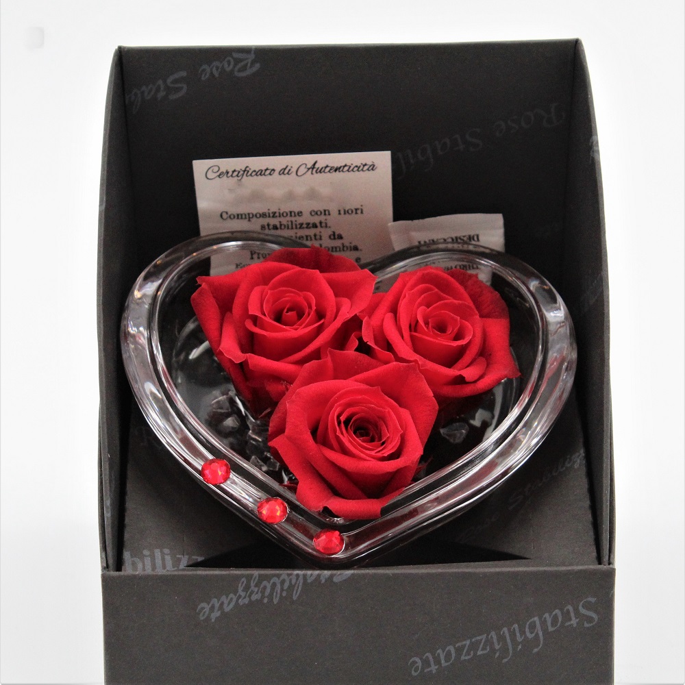 Rose Rosse Stabilizzate in Cuore di Vetro dettaglio des
