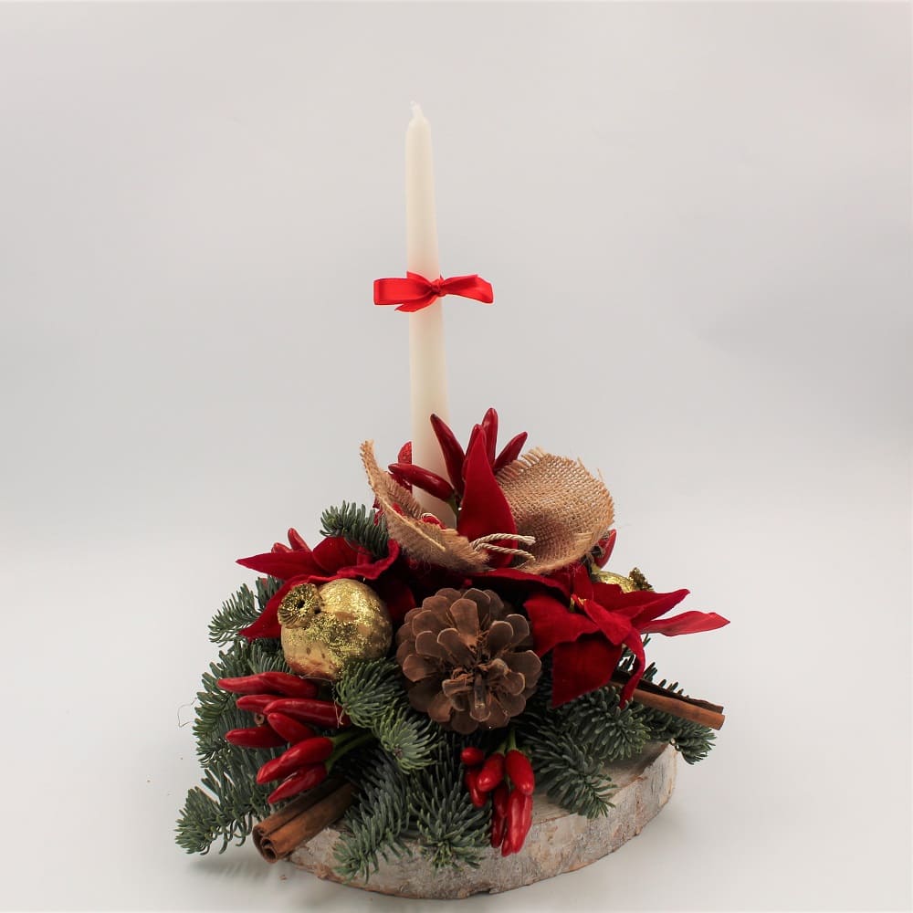 Centro Tavola Natalizio candela Bianca dett zoom Centro Tavola Natalizio candela Bianca dett zoom