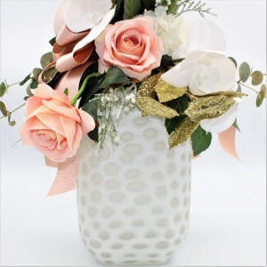 Composizione Natalizia Rosa in Vaso di Ceramica Zoom