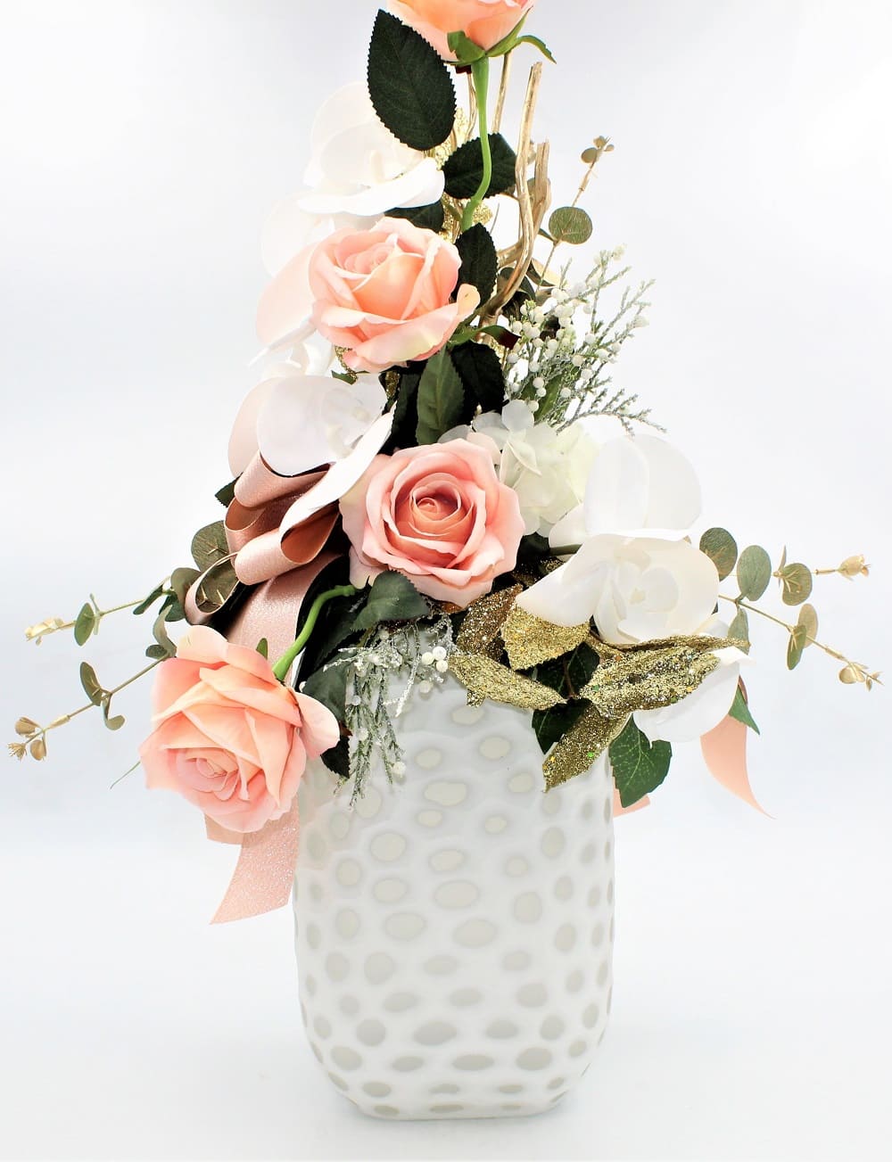 Composizione Natalizia Rosa in Vaso di Ceramica Composizione Natalizia Rosa in Vaso di Ceramica