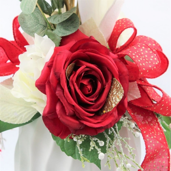 Composizione Natalizia Rossa in Vaso di Ceramica dett fiore