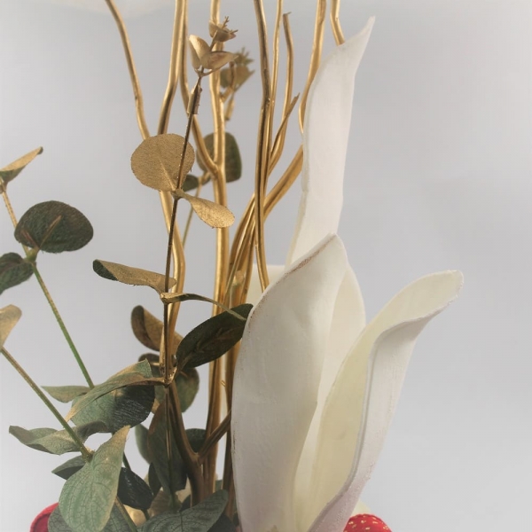 Composizione Natalizia Rossa in Vaso di Ceramica detta glio alto