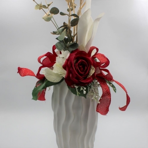 Composizione Natalizia Rossa in Vaso di Ceramica zoom