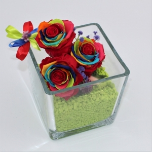 Cubo di Cristallo con Rose Stabilizzate Rainbow 3